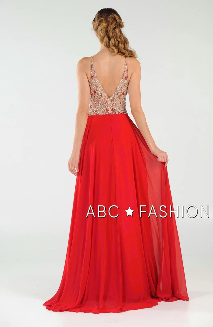 Long High Neck Dress With Beaded Illusion Bodice By Poly USA 7826 4 Long High Neck Dress With Beaded Illusion Bodice By Poly USA 7826