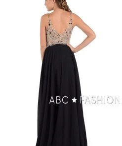 Long High Neck Dress With Beaded Illusion Bodice By Poly USA 7826 19 Long High Neck Dress With Beaded Illusion Bodice By Poly USA 7826