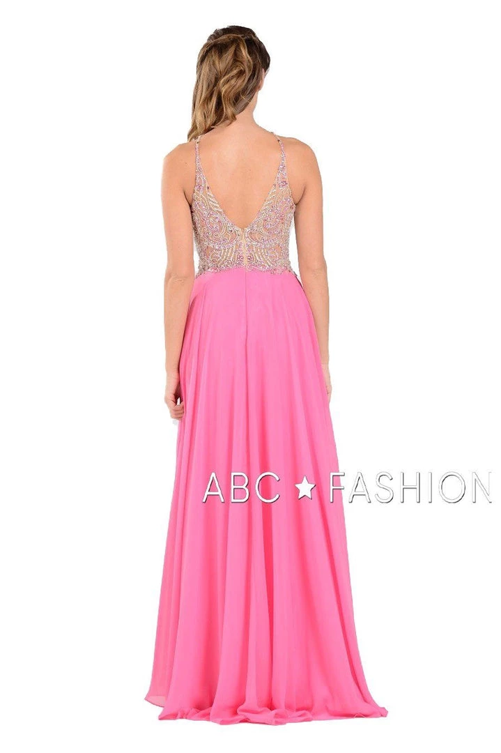 Long High Neck Dress With Beaded Illusion Bodice By Poly USA 7826 9 Long High Neck Dress With Beaded Illusion Bodice By Poly USA 7826