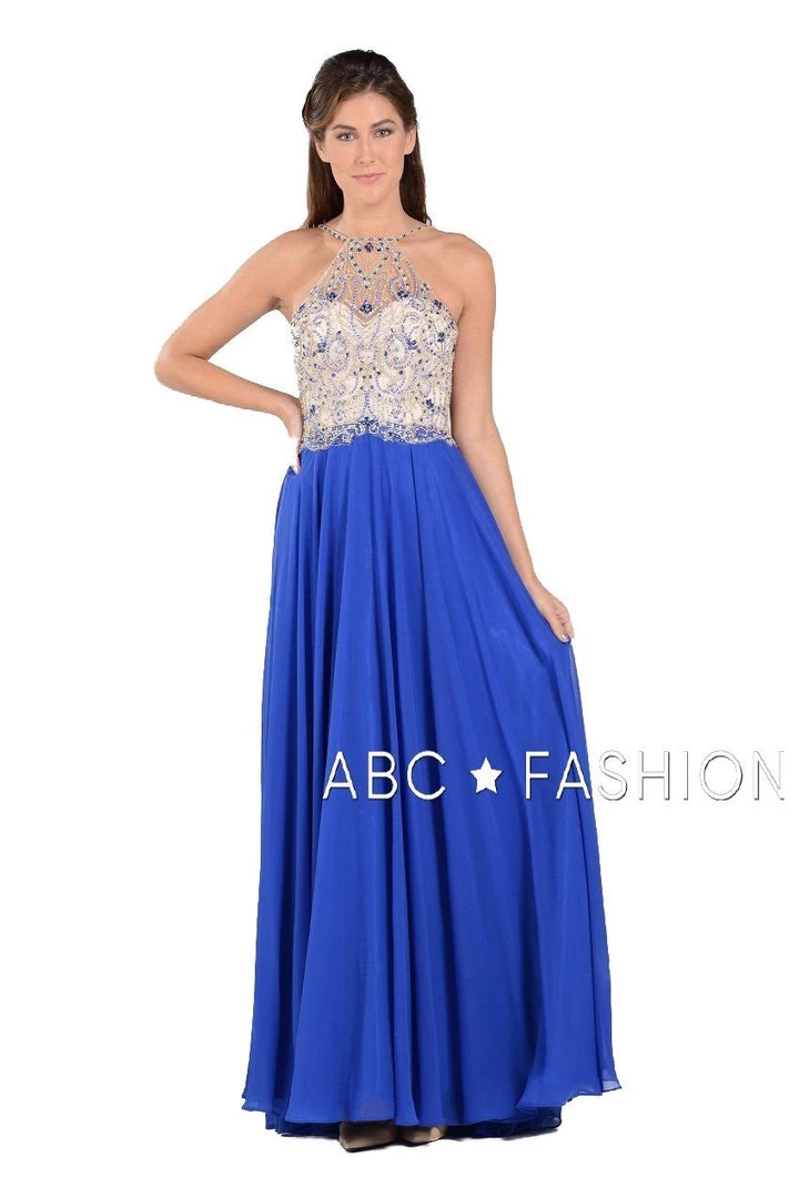 Long High Neck Dress With Beaded Illusion Bodice By Poly USA 7826 6 Long High Neck Dress With Beaded Illusion Bodice By Poly USA 7826