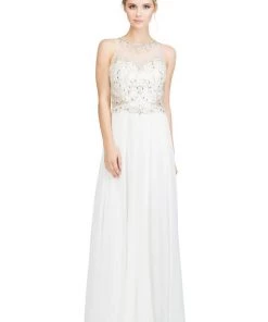 Starbox Long High Neck Dress With Beaded Illusion Bodice By Star Box 6333