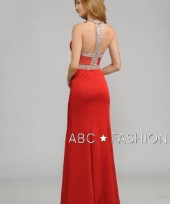 Long High-Neck Dress With Beaded Keyhole Bodice By Poly USA 8066 Prom 17 Long High-Neck Dress With Beaded Keyhole Bodice By Poly USA 8066 Prom