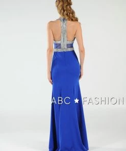 Long High-Neck Dress With Beaded Keyhole Bodice By Poly USA 8066 Prom 12 Long High-Neck Dress With Beaded Keyhole Bodice By Poly USA 8066 Prom