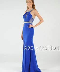 Long High-Neck Dress With Beaded Keyhole Bodice By Poly USA 8066 Prom
