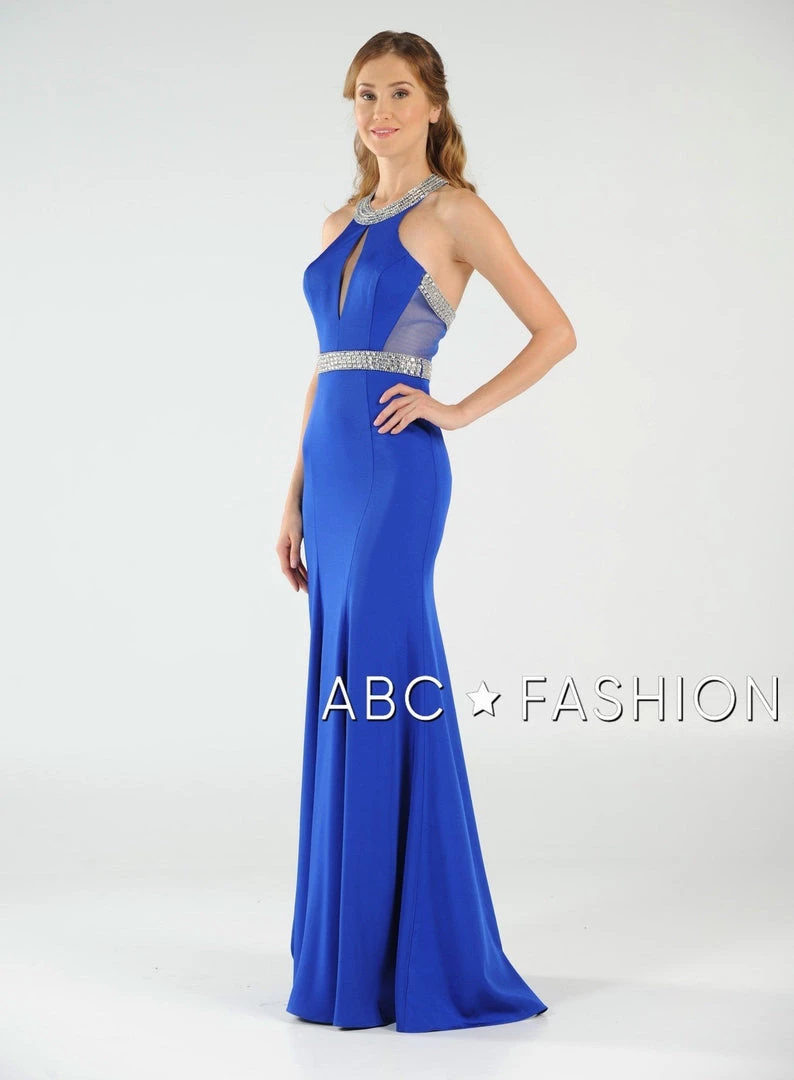 Long High-Neck Dress With Beaded Keyhole Bodice By Poly USA 8066 Prom 4 Long High-Neck Dress With Beaded Keyhole Bodice By Poly USA 8066 Prom