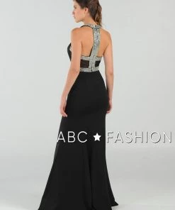 Long High-Neck Dress With Beaded Keyhole Bodice By Poly USA 8066 Prom 15 Long High-Neck Dress With Beaded Keyhole Bodice By Poly USA 8066 Prom