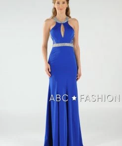 Long High-Neck Dress With Beaded Keyhole Bodice By Poly USA 8066 Prom