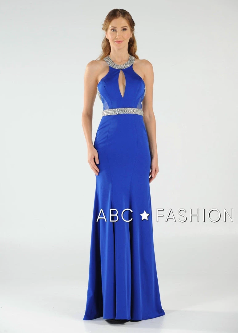 Long High-Neck Dress With Beaded Keyhole Bodice By Poly USA 8066 Prom 3 Long High-Neck Dress With Beaded Keyhole Bodice By Poly USA 8066 Prom