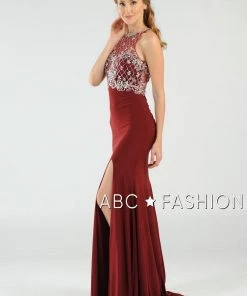 Long High Neck Dress With Embellished Bodice By Poly USA 7102 Prom