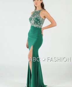 Long High Neck Dress With Embellished Bodice By Poly USA 7102 Prom