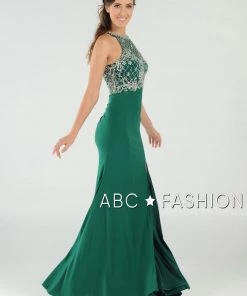 Long High Neck Dress With Embellished Bodice By Poly USA 7102 Prom
