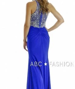 Long High Neck Dress With Embellished Bodice By Poly USA 7102 Prom