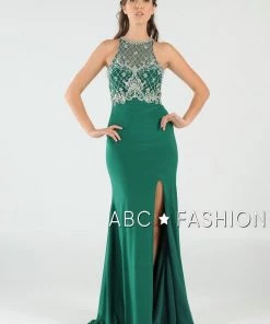 Long High Neck Dress With Embellished Bodice By Poly USA 7102 Prom