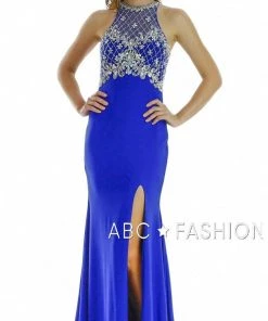 Long High Neck Dress With Embellished Bodice By Poly USA 7102 Prom