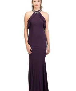 Starbox Prom Long High Neck Dress With Ruffled Top By Star Box 17317