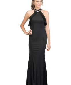 Starbox Prom Long High Neck Dress With Ruffled Top By Star Box 17317