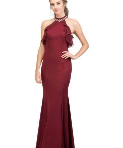 Starbox Prom Long High Neck Dress With Ruffled Top By Star Box 17317
