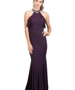 Starbox Prom Long High Neck Dress With Ruffled Top By Star Box 17317