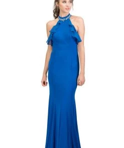 Starbox Prom Long High Neck Dress With Ruffled Top By Star Box 17317