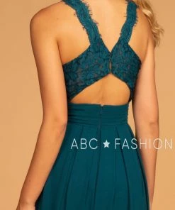 Long High-Neck Halter Dress With Lace Details By Elizabeth K GL2605 Prom