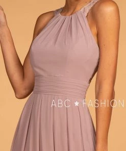 Long High-Neck Halter Dress With Lace Details By Elizabeth K GL2605 Prom