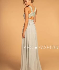Long High-Neck Halter Dress With Lace Details By Elizabeth K GL2605 Prom