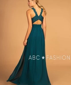 Long High-Neck Halter Dress With Lace Details By Elizabeth K GL2605 Prom