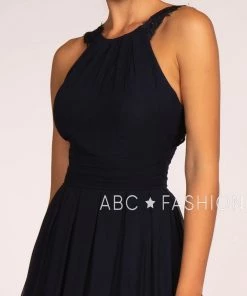 Long High-Neck Halter Dress With Lace Details By Elizabeth K GL2605 Prom