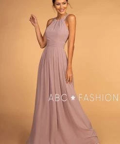 Long High-Neck Halter Dress With Lace Details By Elizabeth K GL2605 Prom