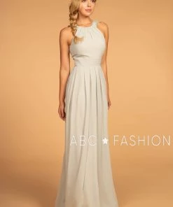 Long High-Neck Halter Dress With Lace Details By Elizabeth K GL2605 Prom