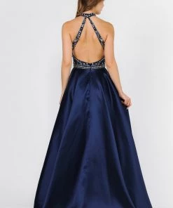 Prom Long High-Neck Illusion Dress With Beaded Bodice By Poly USA 8344