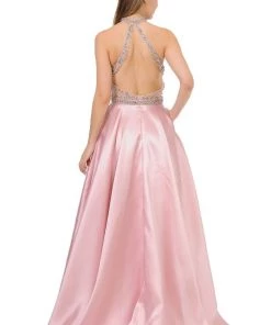 Prom Long High-Neck Illusion Dress With Beaded Bodice By Poly USA 8344