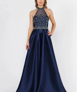 Prom Long High-Neck Illusion Dress With Beaded Bodice By Poly USA 8344