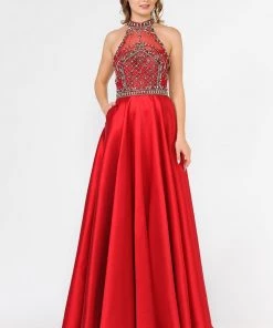 Prom Long High-Neck Illusion Dress With Beaded Bodice By Poly USA 8344