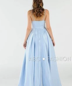 Long High Neck Satin Dress With Pockets By Poly USA 8272