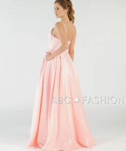 Long High Neck Satin Dress With Pockets By Poly USA 8272