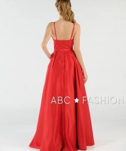 Long High Neck Satin Dress With Pockets By Poly USA 8272