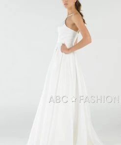 Long High Neck Satin Dress With Pockets By Poly USA 8272