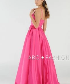 Long High Neck Satin Dress With Pockets By Poly USA 8272