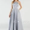 Long High Neck Satin Dress With Pockets By Poly USA 8272