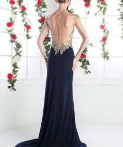 Prom Long Illusion Cap Sleeve Dress By Cinderella Divine CL105