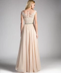 Applique Long Cap Sleeve Dress By Cinderella Divine UJ0011 26 Applique Long Cap Sleeve Dress By Cinderella Divine UJ0011