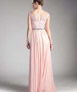 Applique Long Cap Sleeve Dress By Cinderella Divine UJ0011 24 Applique Long Cap Sleeve Dress By Cinderella Divine UJ0011