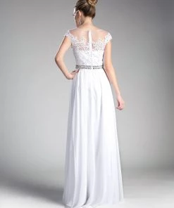 Applique Long Cap Sleeve Dress By Cinderella Divine UJ0011 32 Applique Long Cap Sleeve Dress By Cinderella Divine UJ0011