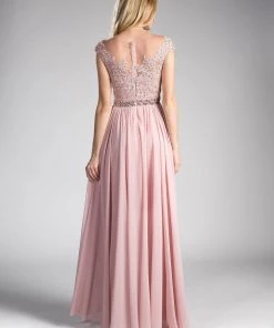 Applique Long Cap Sleeve Dress By Cinderella Divine UJ0011 30 Applique Long Cap Sleeve Dress By Cinderella Divine UJ0011