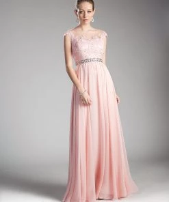 Applique Long Cap Sleeve Dress By Cinderella Divine UJ0011 23 Applique Long Cap Sleeve Dress By Cinderella Divine UJ0011