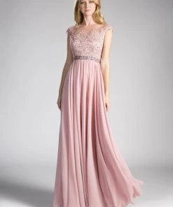 Applique Long Cap Sleeve Dress By Cinderella Divine UJ0011 29 Applique Long Cap Sleeve Dress By Cinderella Divine UJ0011