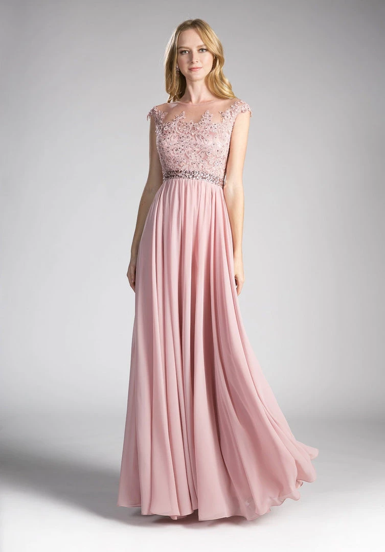 Applique Long Cap Sleeve Dress By Cinderella Divine UJ0011 11 Applique Long Cap Sleeve Dress By Cinderella Divine UJ0011