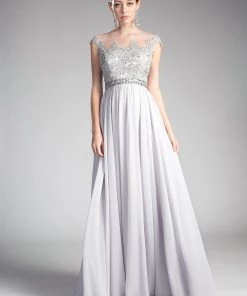 Applique Long Cap Sleeve Dress By Cinderella Divine UJ0011 27 Applique Long Cap Sleeve Dress By Cinderella Divine UJ0011