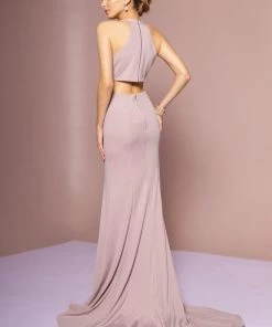 Long Illusion Deep V-Neck Jersey Dress By Elizabeth K GL2668 Prom